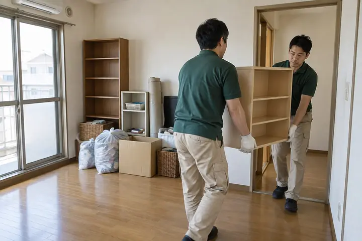 解体前の残置物撤去の作業風景